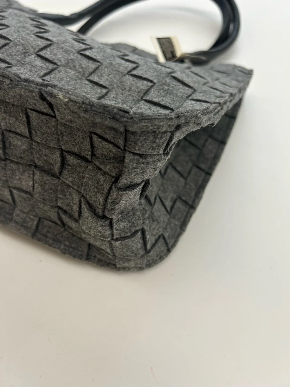 NWT Woven Grey Felt Tote Bag with Black leather Handles